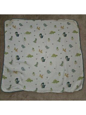Addison Belle 100% Organic Cotton Muslin Blanket 39x42 Dinosaur Print READ